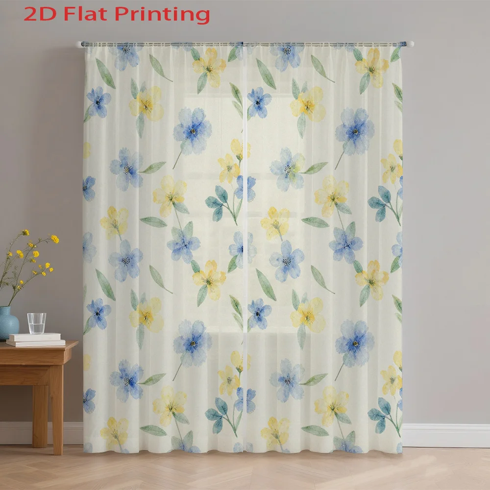 2D FLAT 2pcs Sheer Curtains Blue Yellow Flowers Leaves Pattern Rod Pocket Window Drapes, Filtering Panels for Bedroom Living Roo
2D FLAT 2pcs Sheer Curtains Blue Yellow Flowers Leaves Pattern Rod Pocket Window Drapes, Filtering Panels for Bedroom Living Roo