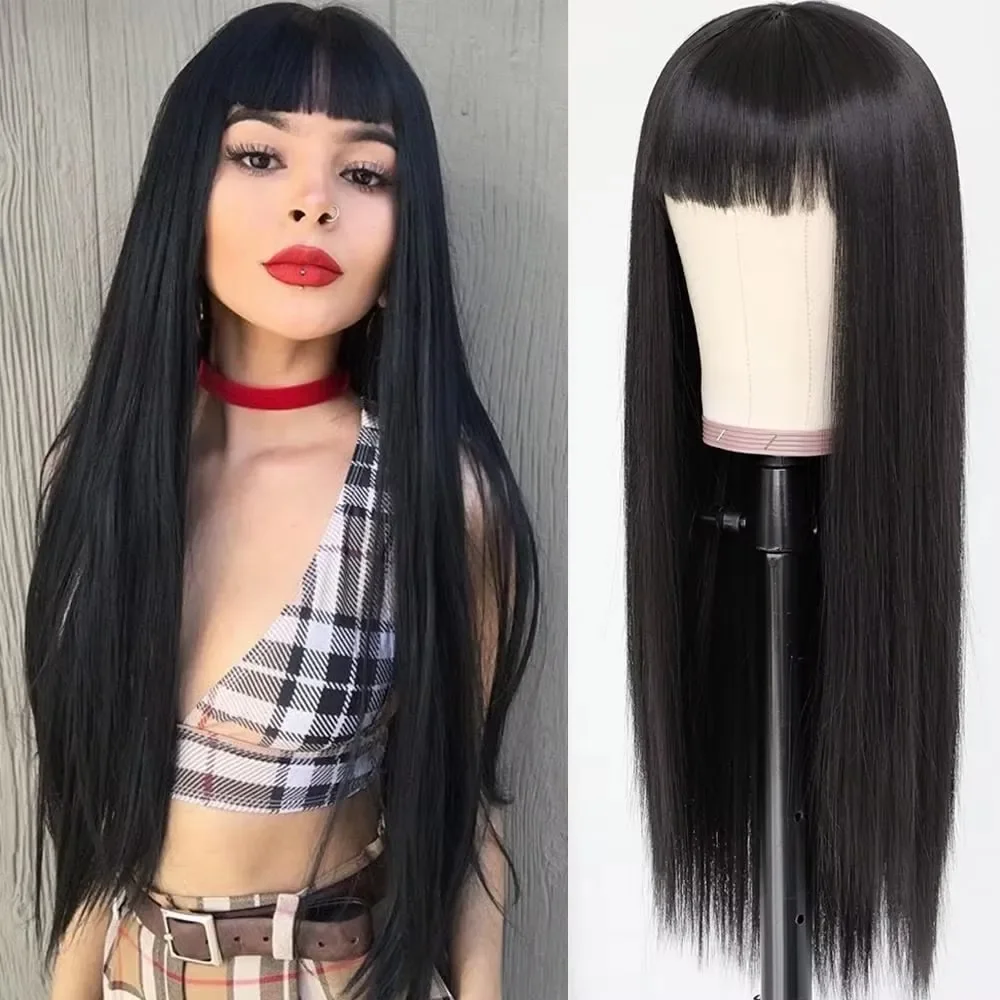 Black synthetic wig with long straight hair for fringe, Halloween cosplay, daily wig, high-temperature hair accessory
Black synthetic wig with long straight hair for fringe, Halloween cosplay, daily wig, high-temperature hair accessory