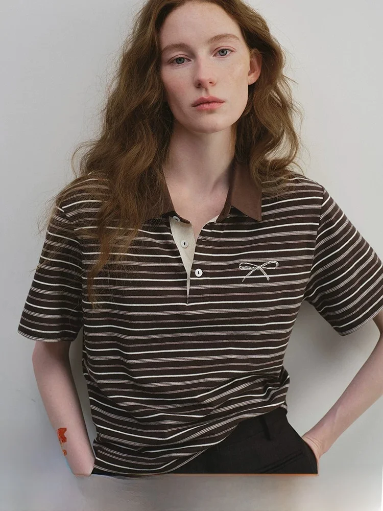 Popchrio Casual Loose Short Sleeve T-Shirt with Diamond Embellishment And Stripes Miu Series Collar Top for Women
Popchrio Casual Loose Short Sleeve T-Shirt with Diamond Embellishment And Stripes Miu Series Collar Top for Women