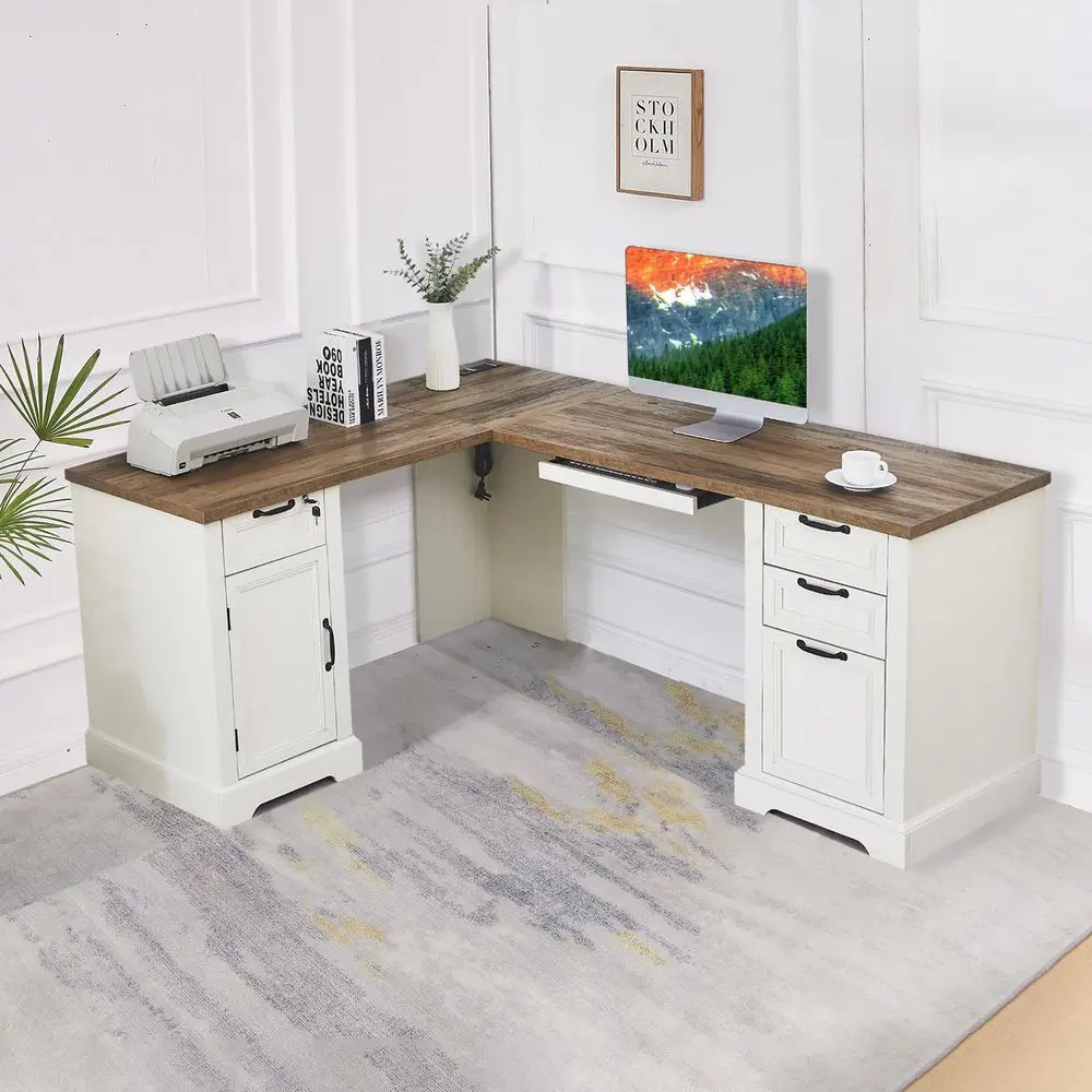 Farmhouse L Shaped Desk with Charging Station,Keyboard Tray,Lockable Drawers and Storage Cabinet amp Adjustable File Cabinet,Wh
Farmhouse L Shaped Desk with Charging Station,Keyboard Tray,Lockable Drawers and Storage Cabinet amp Adjustable File Cabinet,Wh