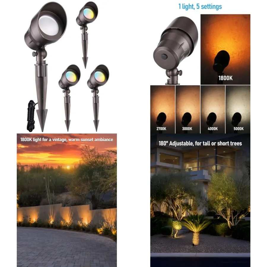 Low Voltage LED Landscape Spotlight, Update 1800K2700K3000K4000K5000K Selectable, 5W 12V Pathway Lights Outdoor, CRI90, Aluminu
Low Voltage LED Landscape Spotlight, Update 1800K2700K3000K4000K5000K Selectable, 5W 12V Pathway Lights Outdoor, CRI90, Aluminu