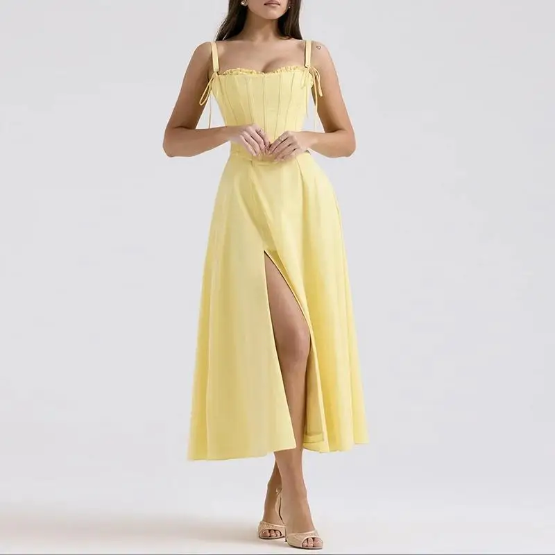 Yellow Strapless 3D Fishbone Lace Top Elegant Style Winter Fashion Set Women's No-Sleeve Dress Ensemble Pure Color Design
Yellow Strapless 3D Fishbone Lace Top Elegant Style Winter Fashion Set Women's No-Sleeve Dress Ensemble Pure Color Design