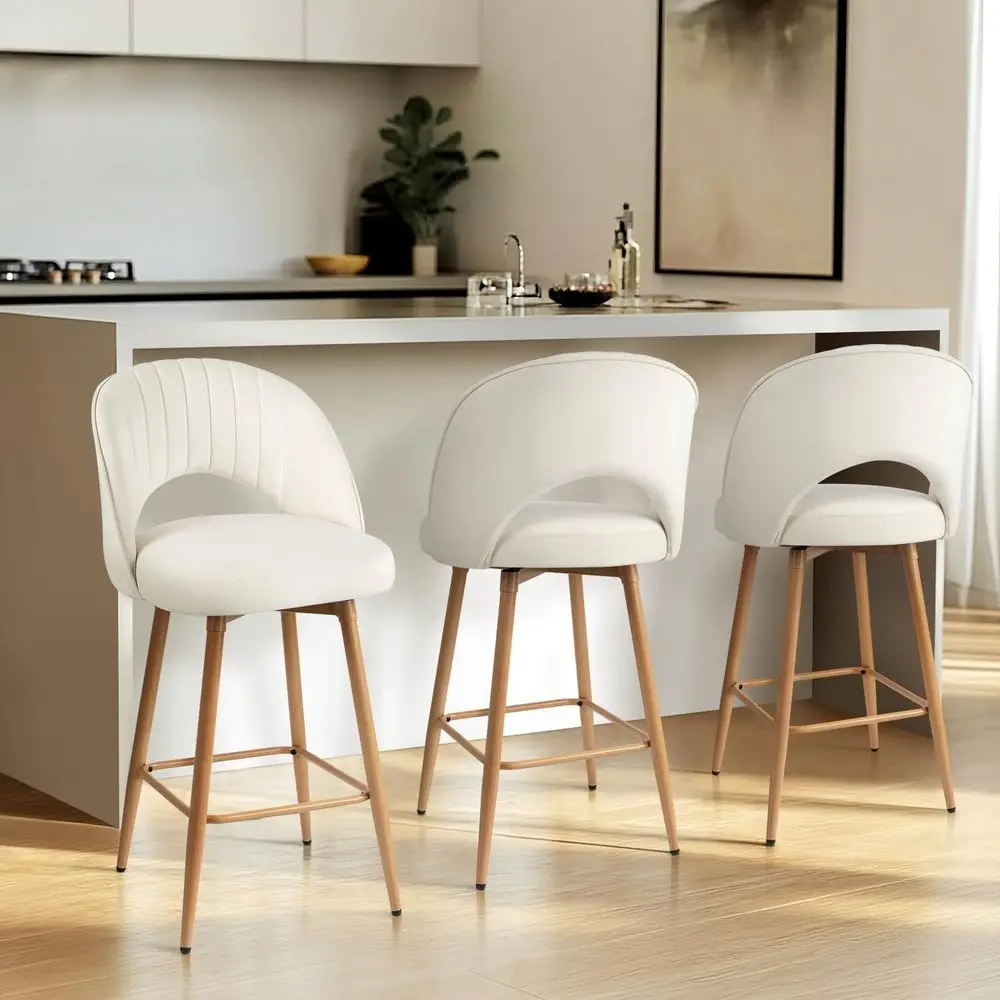 Set of 3 White Swivel Counter Height Bar Stools, 26 Seat, Upholstered with Backrest and Footrest for Kitchen Island Dining
Set of 3 White Swivel Counter Height Bar Stools, 26 Seat, Upholstered with Backrest and Footrest for Kitchen Island Dining