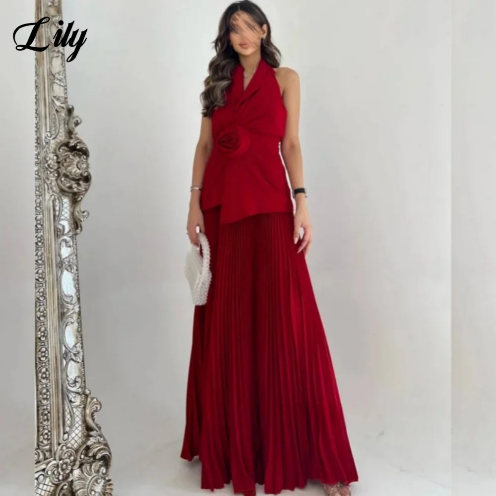 Lily Red Elegant Celebrity Dresses V-Neck 3D-Flowers Prom Dresses Satin Sleeveless Pleating Formal Gown for Woman Customized
Lily Red Elegant Celebrity Dresses V-Neck 3D-Flowers Prom Dresses Satin Sleeveless Pleating Formal Gown for Woman Customized