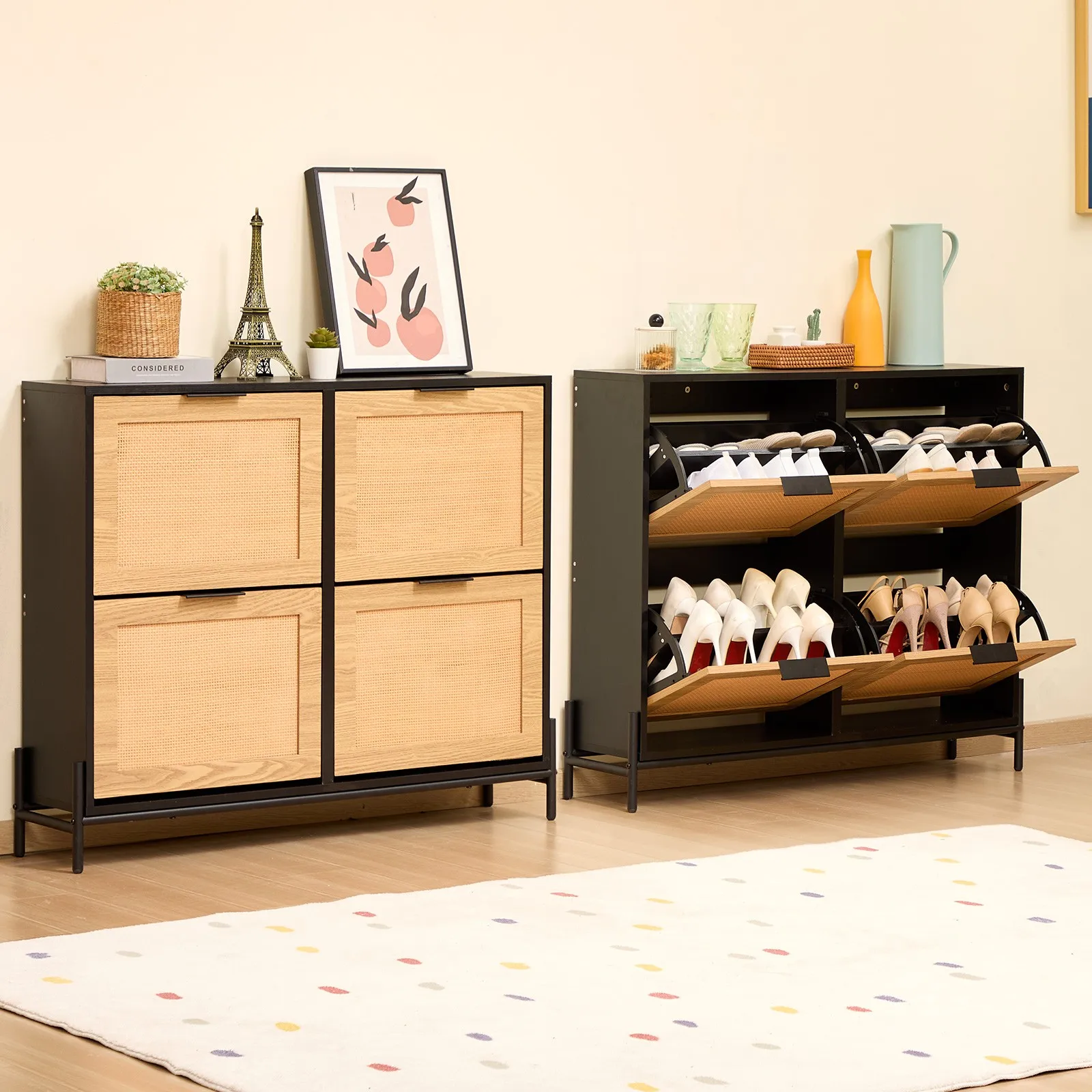 Шкаф для хранения обуви из ротанга, органайзер для хранения обуви с 4 откидными ящиками
Шкаф для хранения обуви из ротанга, органайзер для хранения обуви с 4 откидными ящиками