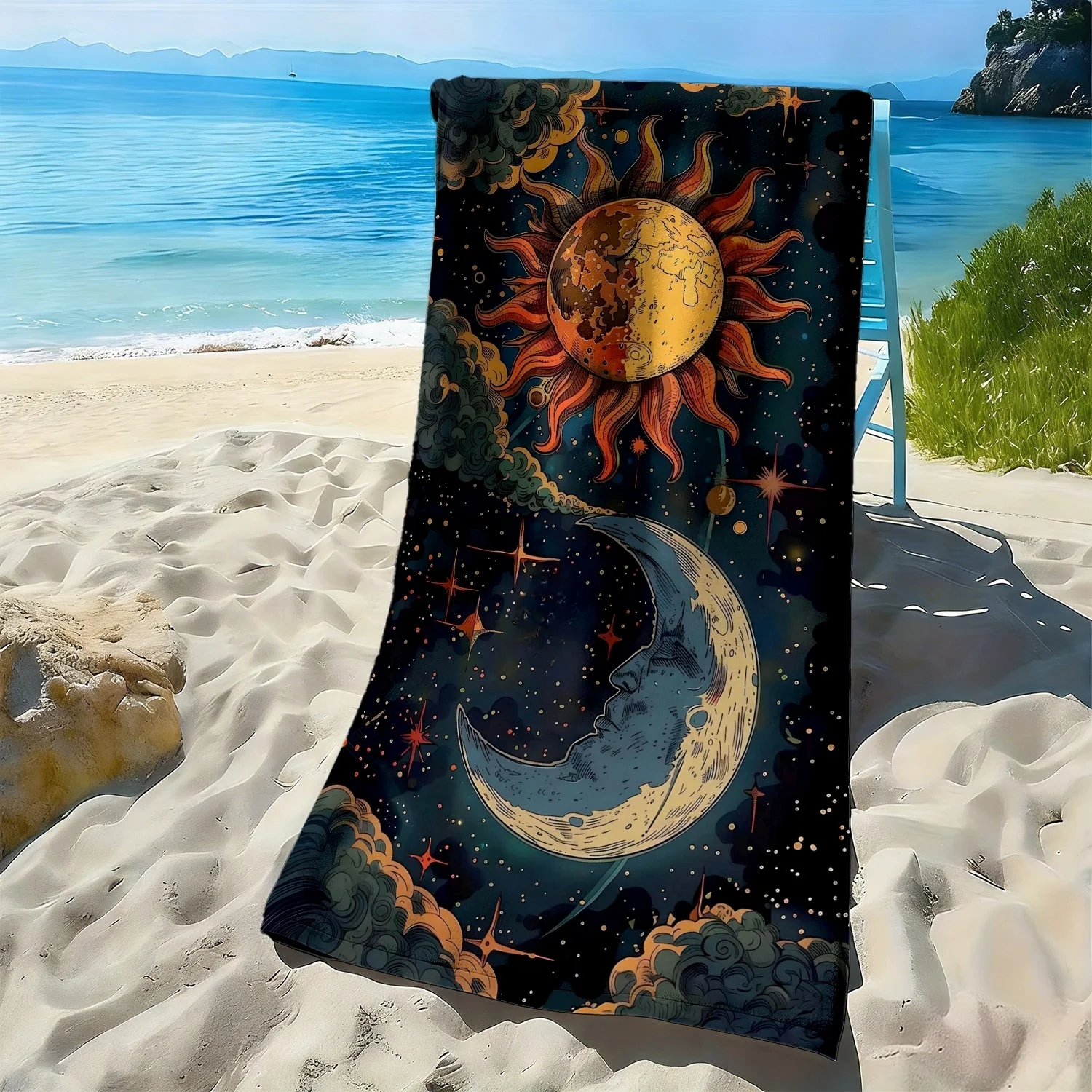 Retro sun, moon and star pattern polyester microfiber beach towel is highly absorbent, suitable for swimming and beach outings
Retro sun, moon and star pattern polyester microfiber beach towel is highly absorbent, suitable for swimming and beach outings