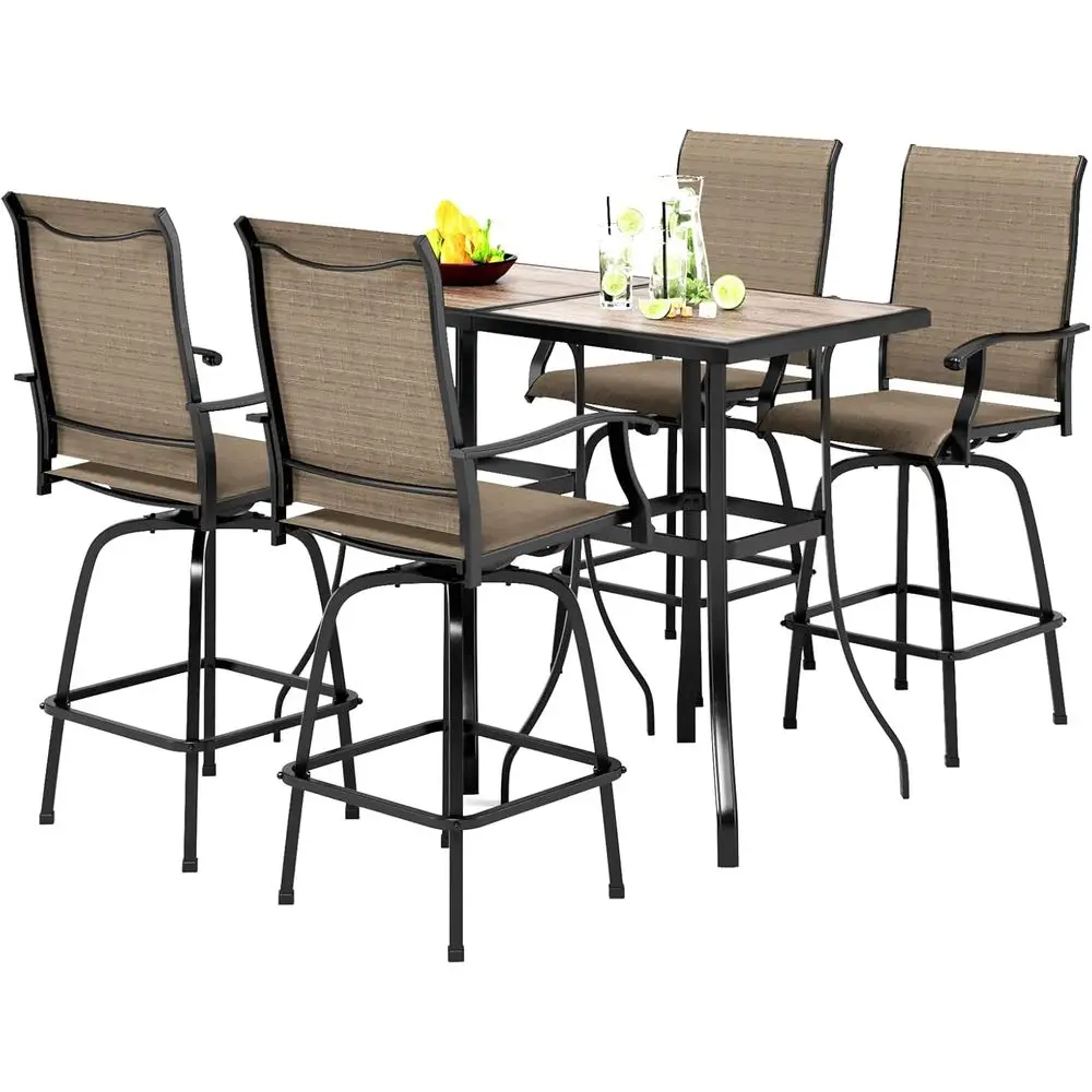 6-Piece Outdoor Patio Bar Set with Swivel Stools, Weather-Resistant Textilene, and Brown Wood-Like Bar Table
6-Piece Outdoor Patio Bar Set with Swivel Stools, Weather-Resistant Textilene, and Brown Wood-Like Bar Table