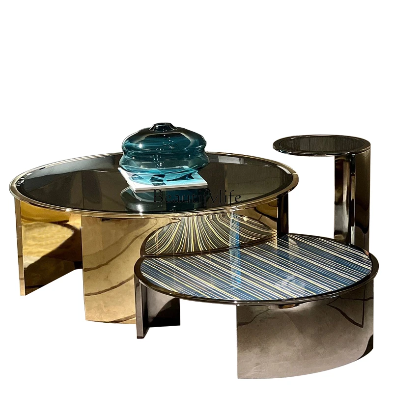 Coffee table light luxury modern simple Italian stainless steel new tempered glass combination
Coffee table light luxury modern simple Italian stainless steel new tempered glass combination