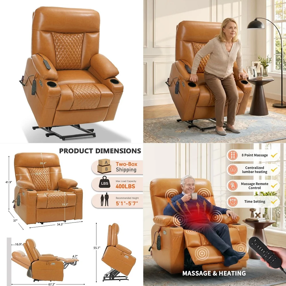 Dual Motor Power Lift Recliner Chair with Massage and Heat for Elderly People, Infinite Position, USB Ports, Cup Holders, Fabri
Dual Motor Power Lift Recliner Chair with Massage and Heat for Elderly People, Infinite Position, USB Ports, Cup Holders, Fabri