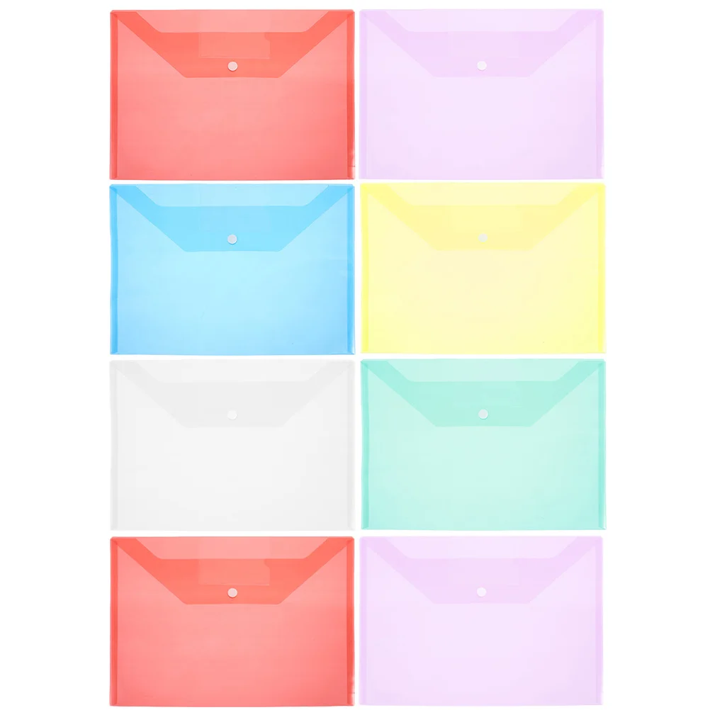 8pcs A4 File Folders Plastic Document Bags Snap Button Clear Envelopes Office Supplies Students Archives Storage Pockets
8pcs A4 File Folders Plastic Document Bags Snap Button Clear Envelopes Office Supplies Students Archives Storage Pockets