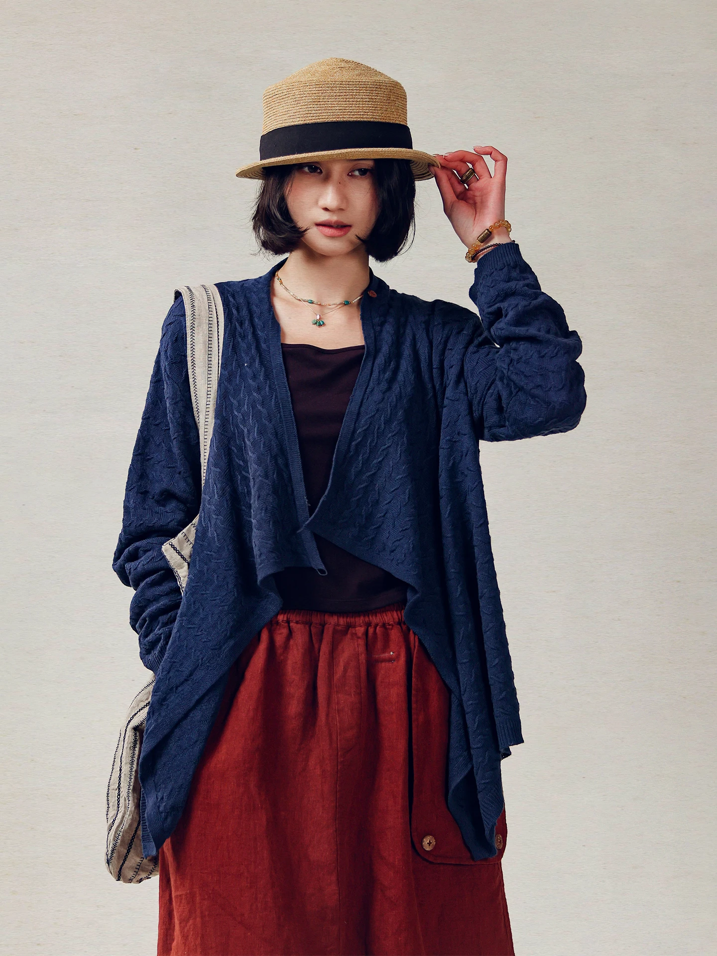 Two-Way Wear Linen Blend Open Cardigan with Single-Flap Embroidery And Fly Line Casual Loose Fit Women's Knitted Sweater
Two-Way Wear Linen Blend Open Cardigan with Single-Flap Embroidery And Fly Line Casual Loose Fit Women's Knitted Sweater
