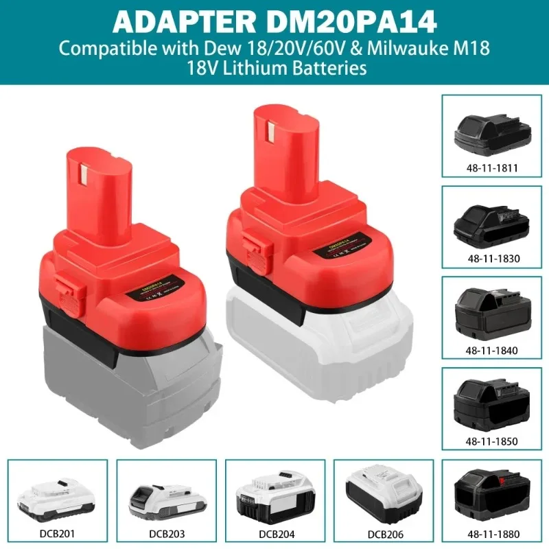 DM20PA14/MT18PA14 Battery Adapter for Dewalt 20V Li-Ion for Milwaukee 18V Li-Ion Batteries To for Makita 12V/14.4V Ni-Mh Battery
DM20PA14/MT18PA14 Battery Adapter for Dewalt 20V Li-Ion for Milwaukee 18V Li-Ion Batteries To for Makita 12V/14.4V Ni-Mh Battery