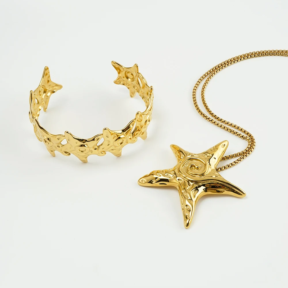 ENFASHION Para Mujer Starfish Pendant Necklace For Women's Stainless steel 18K Gold Plated Fashion Bracelet Set Jewelry B242492
ENFASHION Para Mujer Starfish Pendant Necklace For Women's Stainless steel 18K Gold Plated Fashion Bracelet Set Jewelry B242492