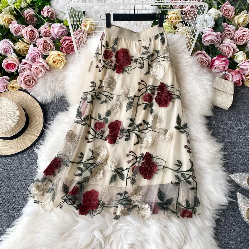 Korean Women Flower Rose Skirts Fashion Woman Embroidery Rose Skirt women Mesh Skirts
Korean Women Flower Rose Skirts Fashion Woman Embroidery Rose Skirt women Mesh Skirts