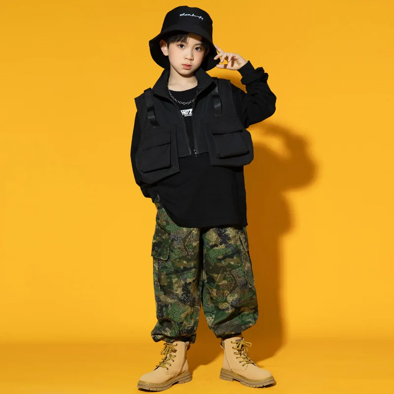 Children Hip Hop Costume Black Sleeveless Jacket Camouflage Cargo Zipper Baggy Pants Boys Girls Street Dance Wear shuffle pants
Children Hip Hop Costume Black Sleeveless Jacket Camouflage Cargo Zipper Baggy Pants Boys Girls Street Dance Wear shuffle pants