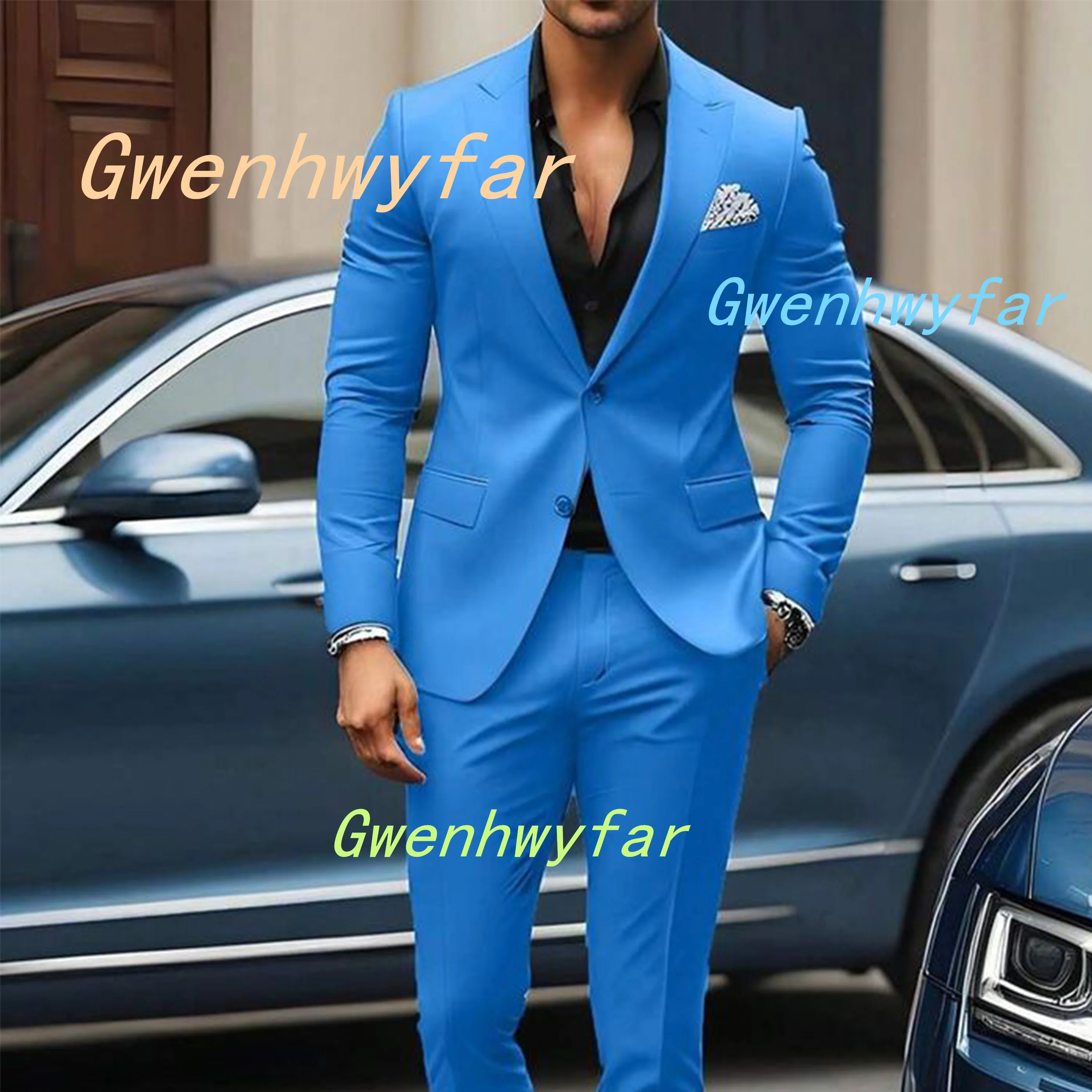 Gwenhwyfar Lake Blue Suits for Men Two-piece Set Summer Comfortable Soft Cotton Blend Fabric Mens Suit for Casual Beach Party
Gwenhwyfar Lake Blue Suits for Men Two-piece Set Summer Comfortable Soft Cotton Blend Fabric Mens Suit for Casual Beach Party