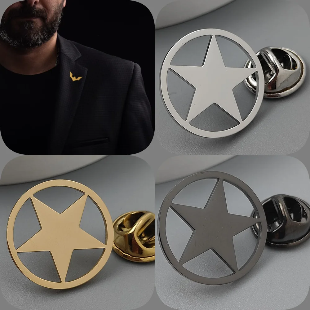 Fashion punk round pentagonal stainless steel gold-plated badge, men's suit collar pin, silver brooch suit, wedding jewelry
Fashion punk round pentagonal stainless steel gold-plated badge, men's suit collar pin, silver brooch suit, wedding jewelry