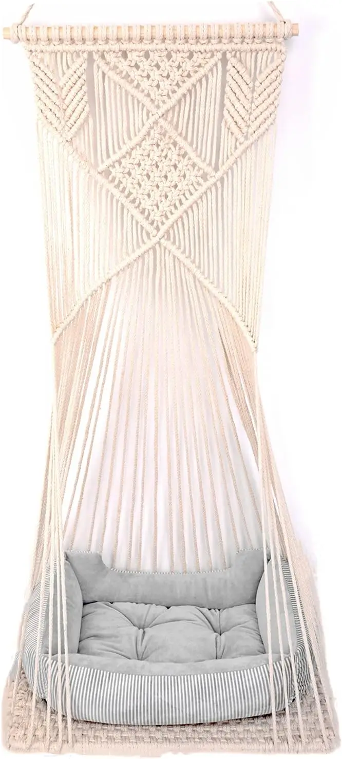 Macrame Hanging Cat Hammock Bed Cat Swing House Space Saving Window Perch with Washed Cotton Cats Toy Tassel Basket Tapestry
Macrame Hanging Cat Hammock Bed Cat Swing House Space Saving Window Perch with Washed Cotton Cats Toy Tassel Basket Tapestry