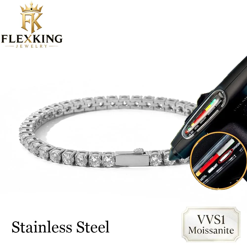 FLEXKING 3/4/5mm Fine Moissanite Iced Out Stainless Steel Tennis Bracelet Bling Lab VVS1 Diamond Hip Hop For Women Men Jewelry
FLEXKING 3/4/5mm Fine Moissanite Iced Out Stainless Steel Tennis Bracelet Bling Lab VVS1 Diamond Hip Hop For Women Men Jewelry