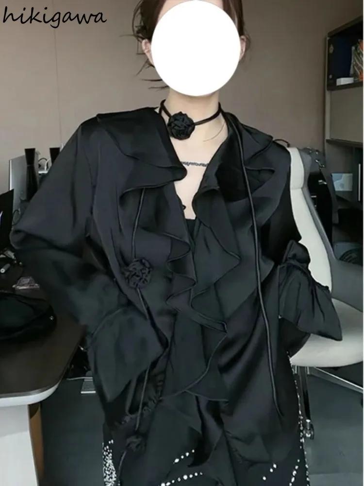 Temperament Lady Tops Black Blouse Women's Clothing Long Sleeve V-neck Ruffles Bandage Summer Shirts 2025 Blusas Mujer De Moda
Temperament Lady Tops Black Blouse Women's Clothing Long Sleeve V-neck Ruffles Bandage Summer Shirts 2025 Blusas Mujer De Moda