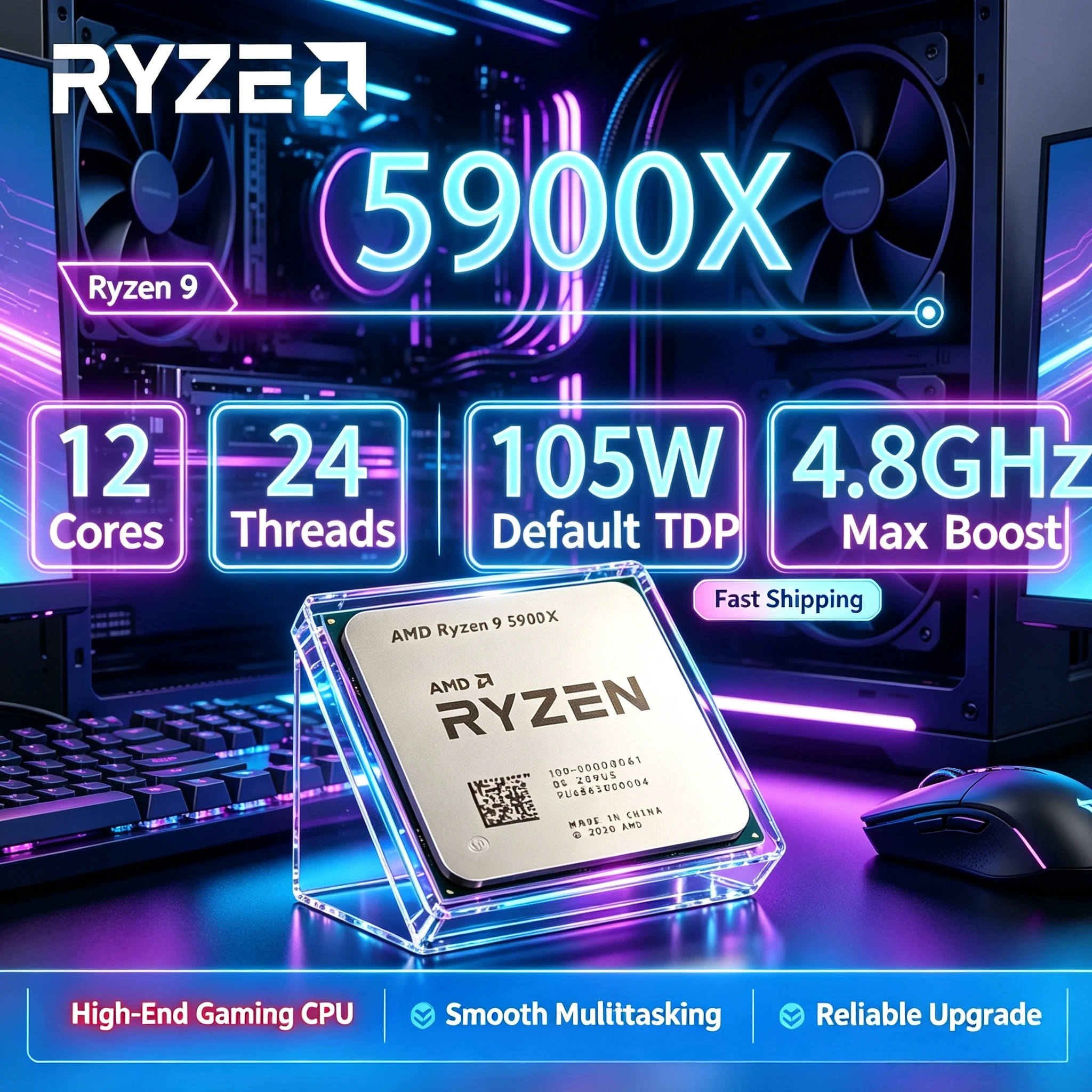 AMD Ryzen 9 5900X Twelve-Core Twenty-Four-Thread 4.8GHz Max Boost Unlocked AM4 Desktop Processor with 64MB L3 Cache and 105W TDP
AMD Ryzen 9 5900X Twelve-Core Twenty-Four-Thread 4.8GHz Max Boost Unlocked AM4 Desktop Processor with 64MB L3 Cache and 105W TDP
