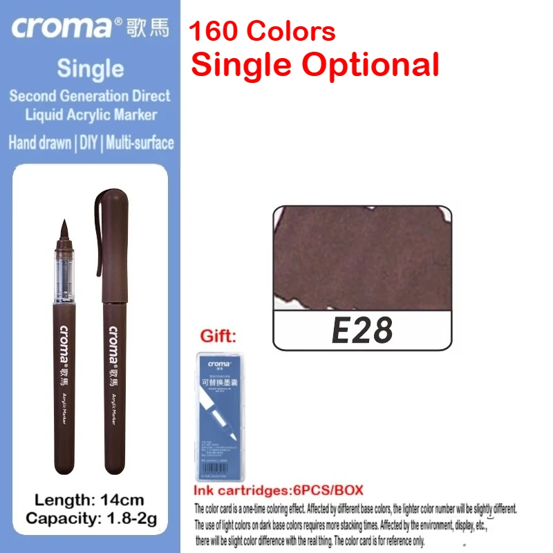 Croma 1 PC 160 Color Replaceable Ink Refill Liquid Soft Nib Acrylic Markers Non Bleeding Non Toxic School Supplies Stationery
Croma 1 PC 160 Color Replaceable Ink Refill Liquid Soft Nib Acrylic Markers Non Bleeding Non Toxic School Supplies Stationery