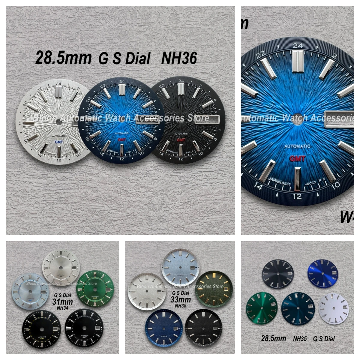 28.5mm/31mm/33mm GS Logo GMT Dial For NH34/NH35/MH36 Movement High Quality Sunburst/Matte Dial Watch Modification Accessories
28.5mm/31mm/33mm GS Logo GMT Dial For NH34/NH35/MH36 Movement High Quality Sunburst/Matte Dial Watch Modification Accessories