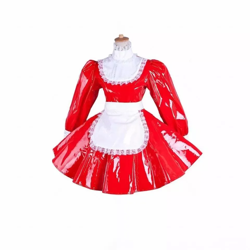 Sissy red sexy maid high neck cosplay with lace apron dress PVC Halloween lockable Customized
Sissy red sexy maid high neck cosplay with lace apron dress PVC Halloween lockable Customized