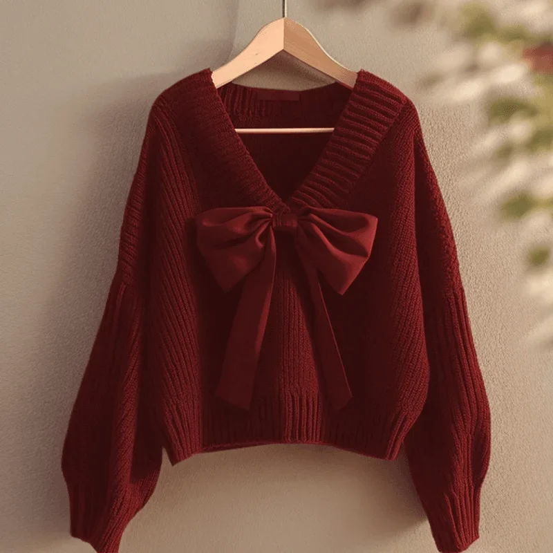 Red V-Ne Knitted Sweater Women's Loose Fit Casual Sle Long Sve Top Knot Design Autumn
Red V-Ne Knitted Sweater Women's Loose Fit Casual Sle Long Sve Top Knot Design Autumn