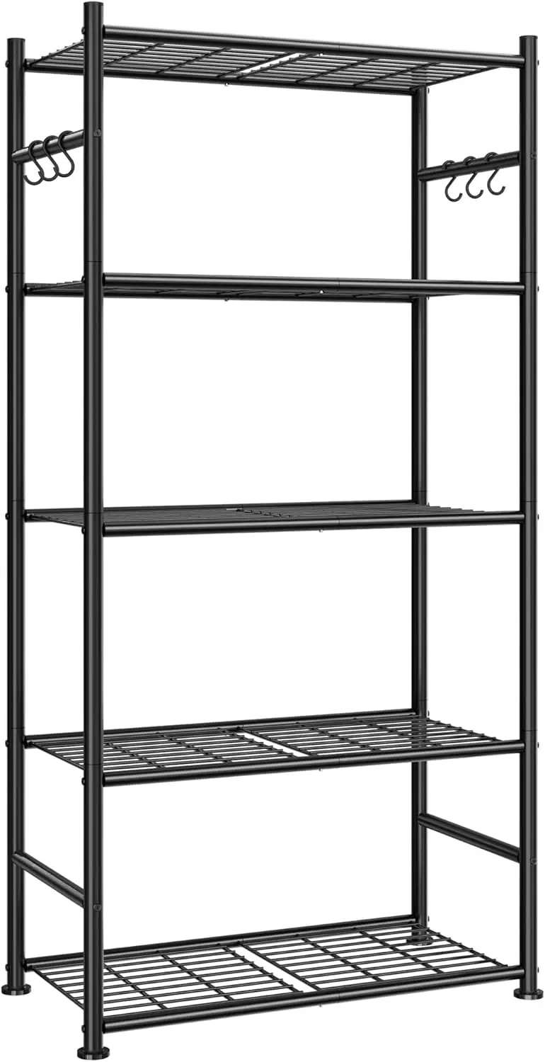 5-Tier Heavy-Duty Storage Shelves with Hooks, 23.6"x13.7"x59", White, Adjustable Leveling Feet, Wobble-Free Garage Shelving Unit
5-Tier Heavy-Duty Storage Shelves with Hooks, 23.6"x13.7"x59", White, Adjustable Leveling Feet, Wobble-Free Garage Shelving Unit