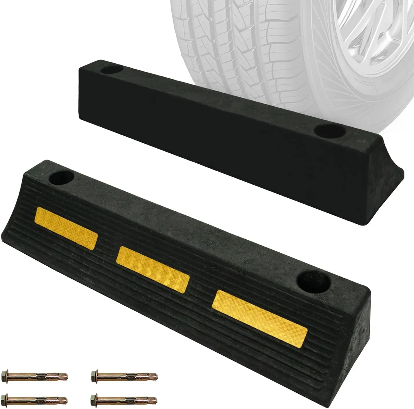 2 Pcs Heavy Duty Rubber Parking Stopper for Garage, High-Visibility Tire Blocks with Bolts for Cars Trucks RVs, Secure Bolt-Down
2 Pcs Heavy Duty Rubber Parking Stopper for Garage, High-Visibility Tire Blocks with Bolts for Cars Trucks RVs, Secure Bolt-Down