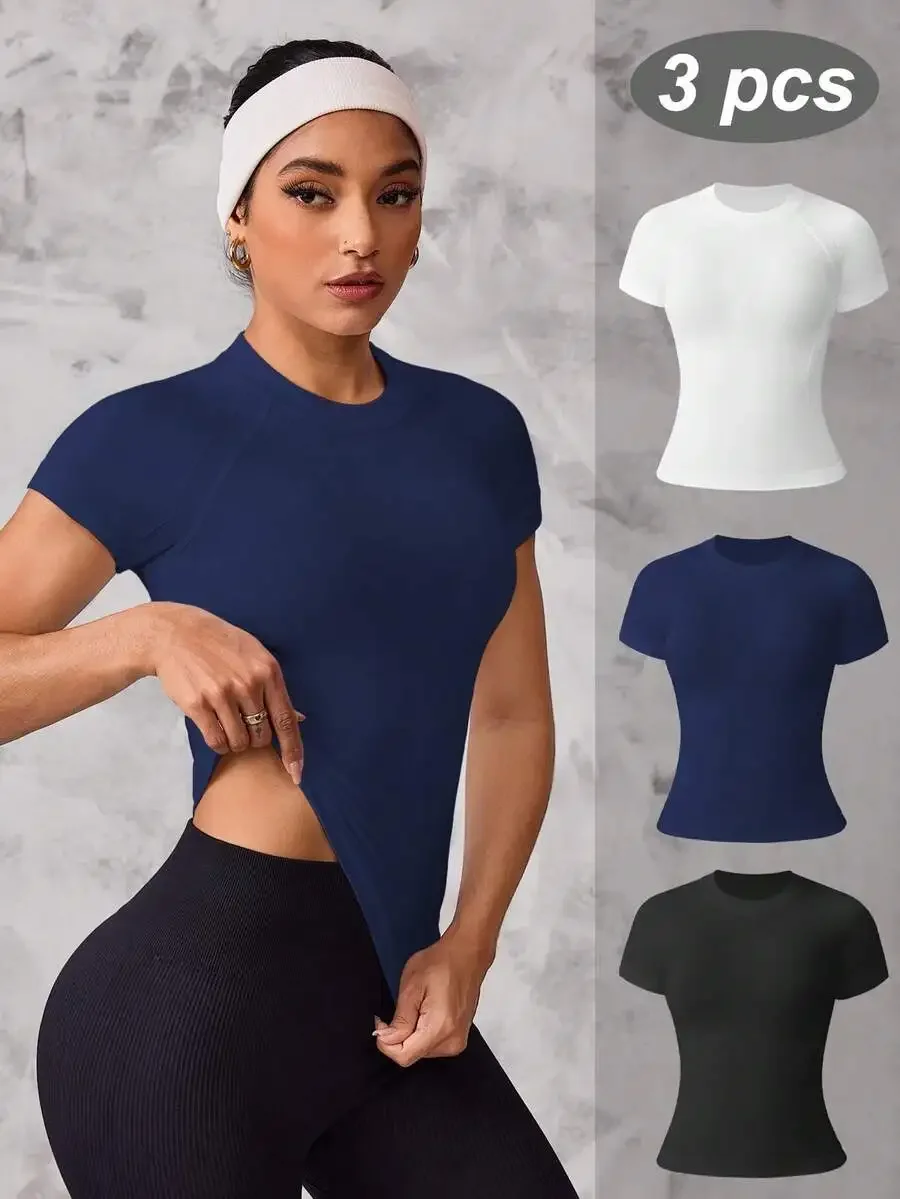 3pcs Women Solid Color Raglan Short Sleeve Fitness Sports T-Shirt Fitted Gym Top
3pcs Women Solid Color Raglan Short Sleeve Fitness Sports T-Shirt Fitted Gym Top