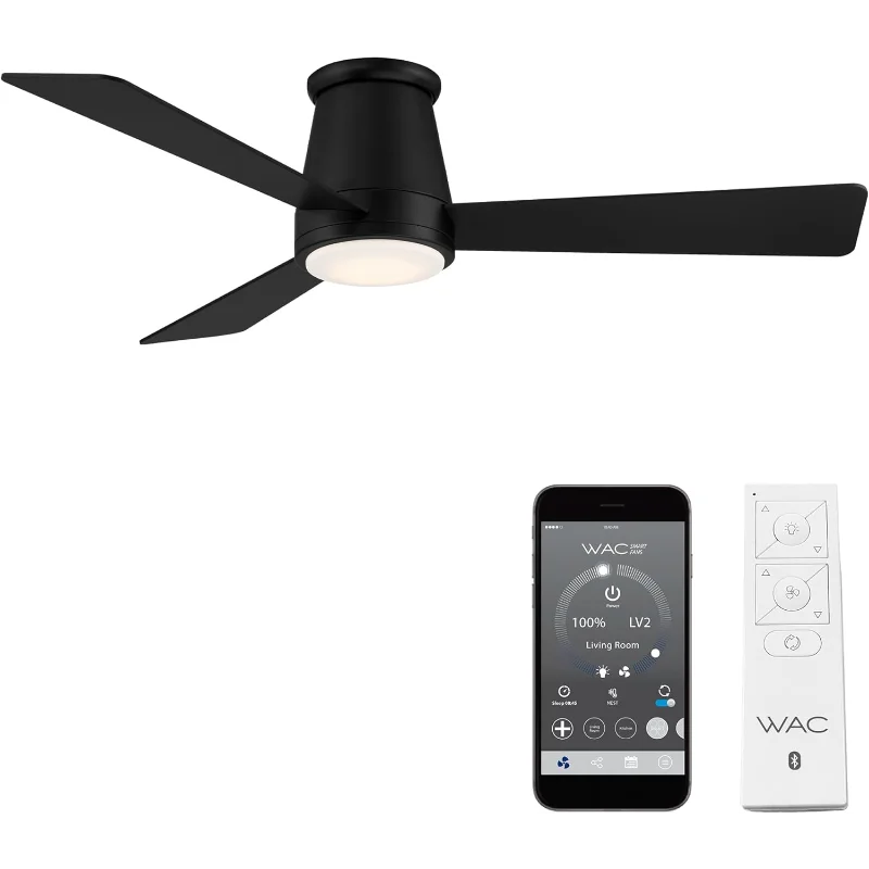 WAC Smart Fans Hug Внутренний и наружный 3-лопастной потолочный вентилятор для умного дома, 52 дюйма, матовый черный, со светодиодной подсветкой 3000K 
WAC Smart Fans Hug Внутренний и наружный 3-лопастной потолочный вентилятор для умного дома, 52 дюйма, матовый черный, со светодиодной подсветкой 3000K