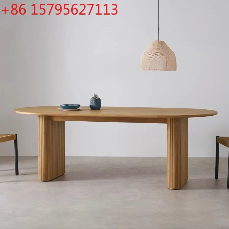 White oak dining table Solid wood long table Oval eating table
White oak dining table Solid wood long table Oval eating table