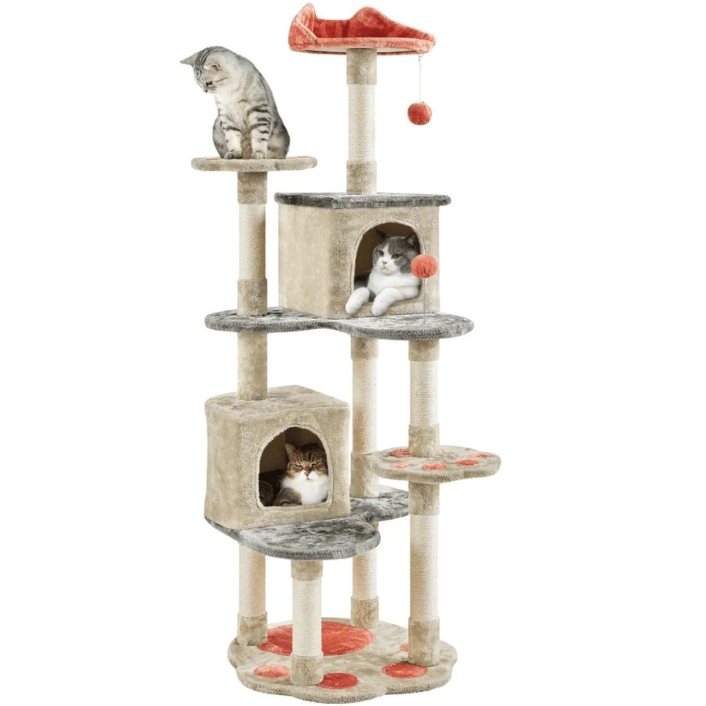 SmileMart 65″ Tall Cat Tree Paw-Shaped Play Tower for Small/Medium Cats, Beige
SmileMart 65″ Tall Cat Tree Paw-Shaped Play Tower for Small/Medium Cats, Beige