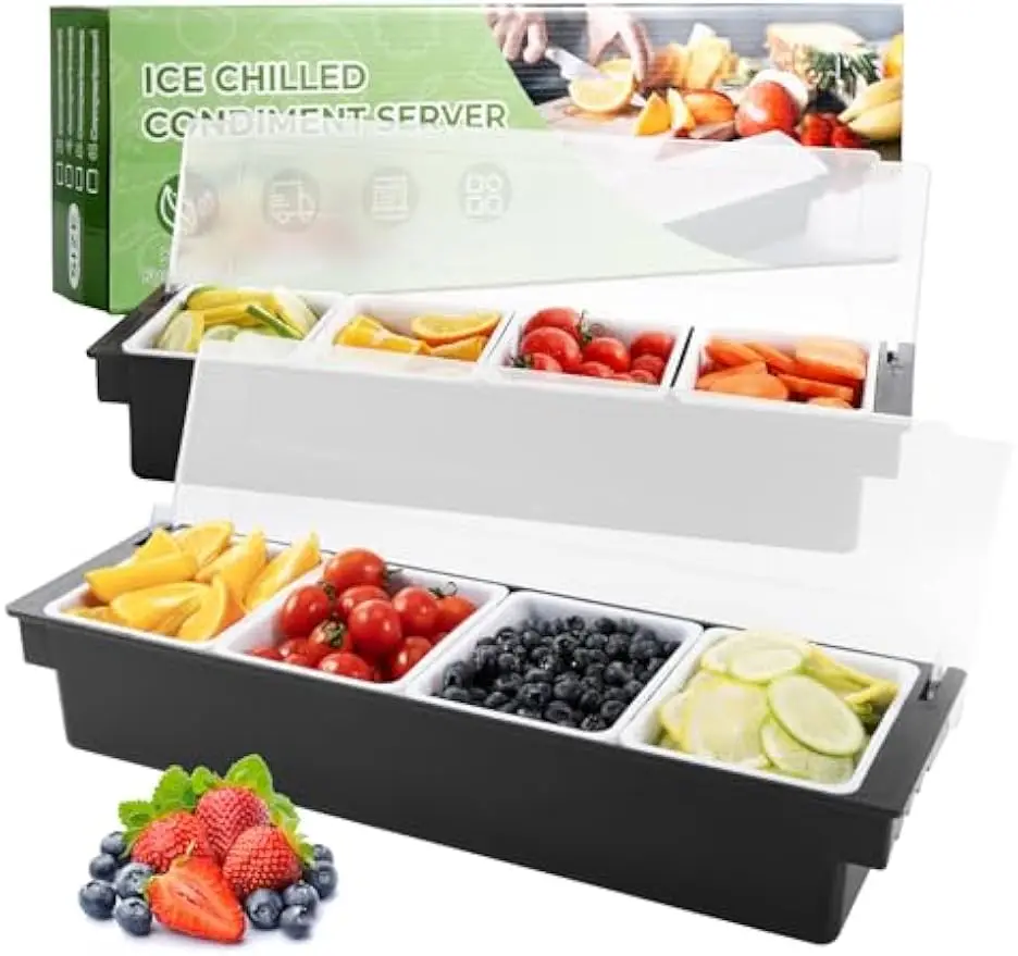 Кедди для приправ с 4 отделениями и крышкой для барменных, сервировочных тако, мороженого и салатников — упаковка из 2 шт.
Кедди для приправ с 4 отделениями и крышкой для барменных, сервировочных тако, мороженого и салатников — упаковка из 2 шт.