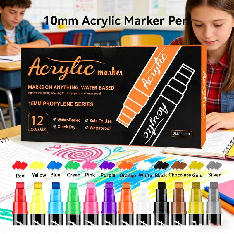 Набор акриловых маркеров 12 цветов, большой объем, ультраширокий наконечник 10 мм, для рисования рекламных плакатов и художественных работ
Набор акриловых маркеров 12 цветов, большой объем, ультраширокий наконечник 10 мм, для рисования рекламных плакатов и художественных работ