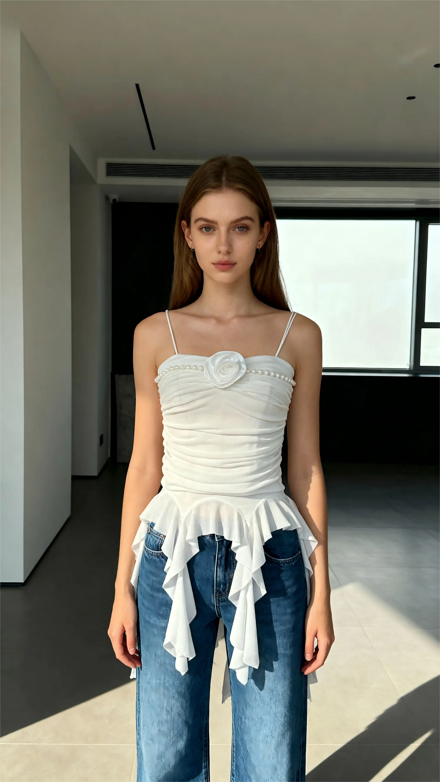 Girl`s elegant mesh Cami Top with Embellished Pearl Flower Unique Fring women`s sexy top
Girl`s elegant mesh Cami Top with Embellished Pearl Flower Unique Fring women`s sexy top