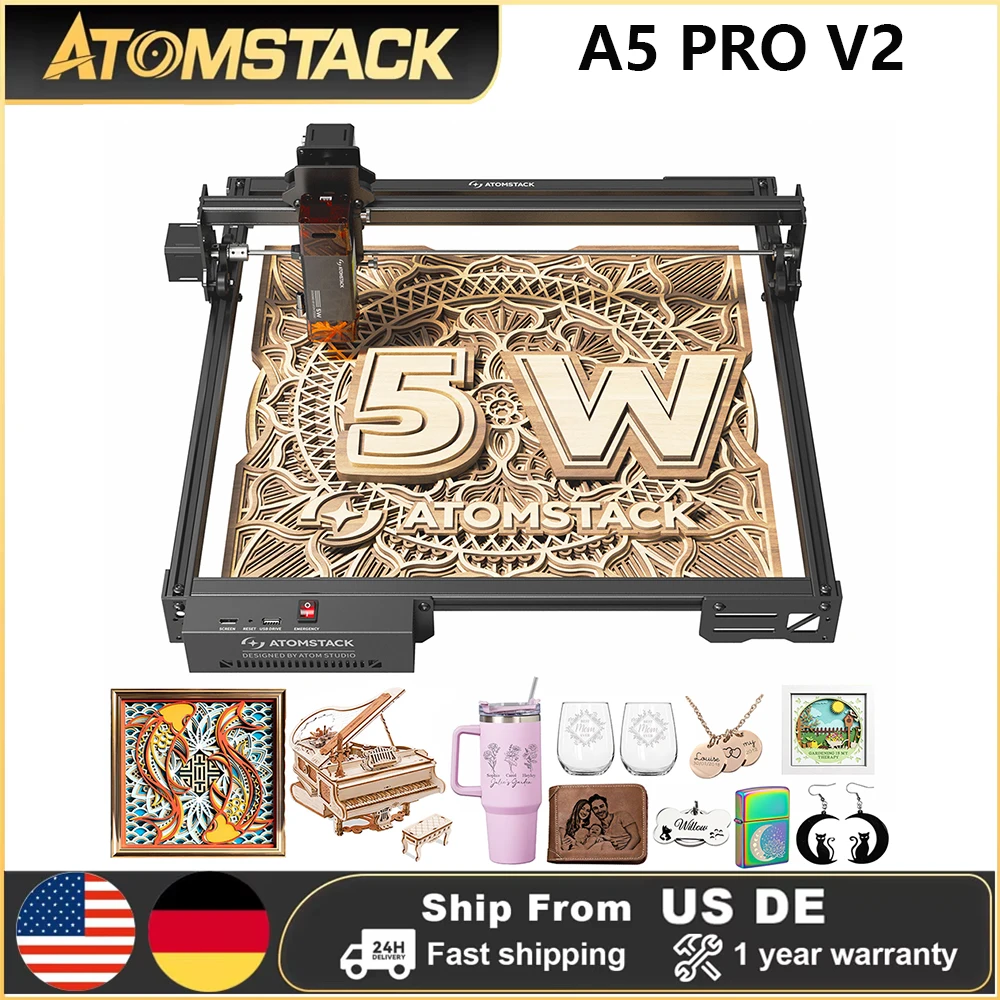 ATOMSTACK A5 Pro V2 Laser Engraving Wood Leather Metal Acrylic Mini CNC Router Printer Carving Desktop Cutter 410*380mm Engraver
ATOMSTACK A5 Pro V2 Laser Engraving Wood Leather Metal Acrylic Mini CNC Router Printer Carving Desktop Cutter 410*380mm Engraver
