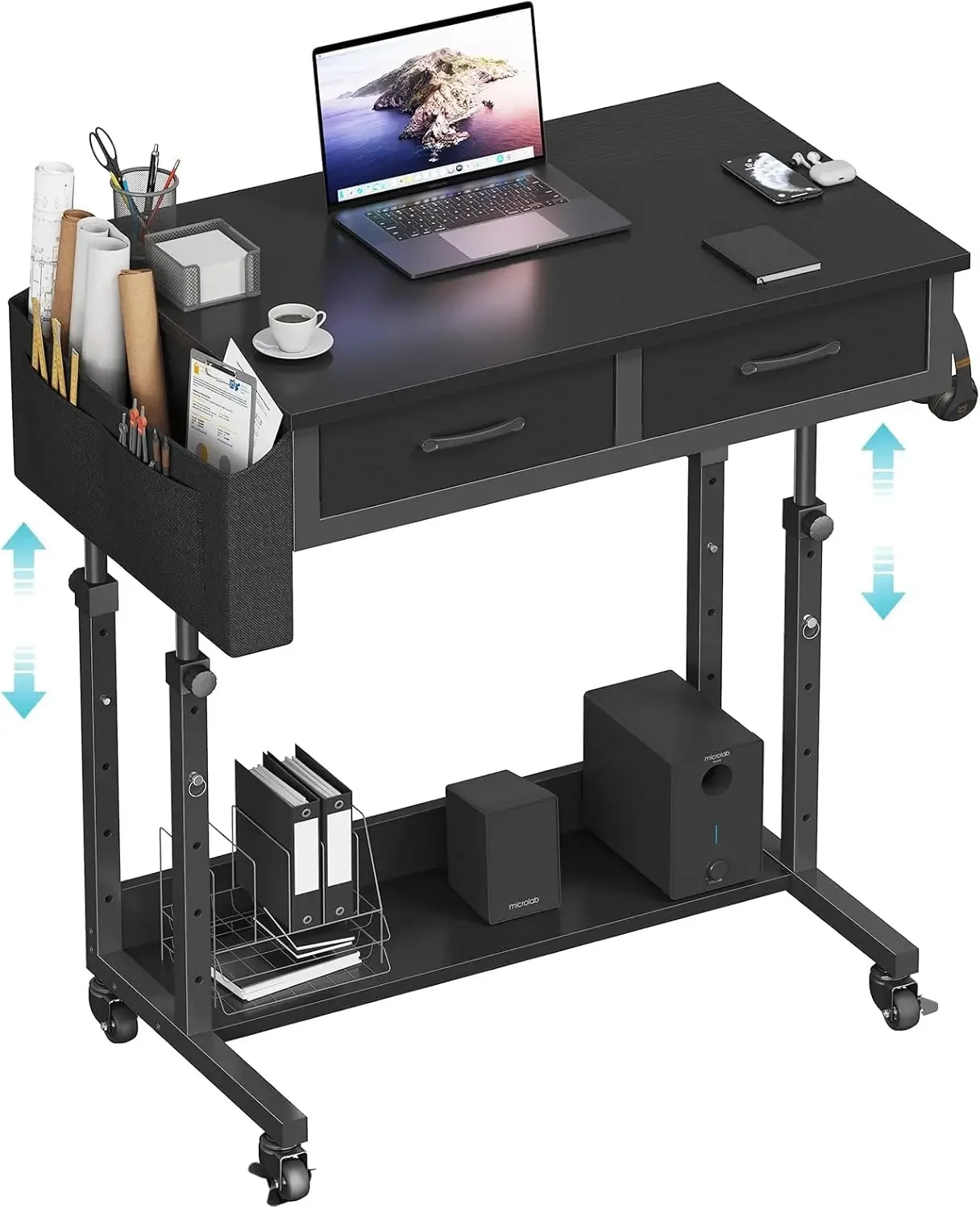 Small Portable Rolling Standing Desk - 32 Inch Adjustable Mobile Stand Up Teacher Desks with 2 Fabric Drawers on Wheels for Clas
Small Portable Rolling Standing Desk - 32 Inch Adjustable Mobile Stand Up Teacher Desks with 2 Fabric Drawers on Wheels for Clas