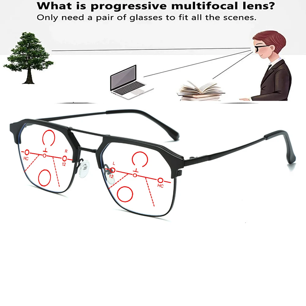 Double Bridge Titanium Alloy Black Fashion Rectangle Progressive Multi-focal Reading Glasses +0.75 To +4
Double Bridge Titanium Alloy Black Fashion Rectangle Progressive Multi-focal Reading Glasses +0.75 To +4