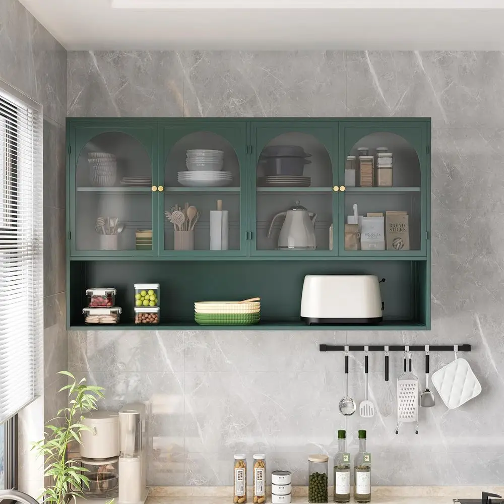 47.25 Wall-Mounted Glass & Metal Storage Cabinet with 4 Doors and Open Shelves, Suitable for Kitchen, Living Room, and Bathroom
47.25 Wall-Mounted Glass & Metal Storage Cabinet with 4 Doors and Open Shelves, Suitable for Kitchen, Living Room, and Bathroom