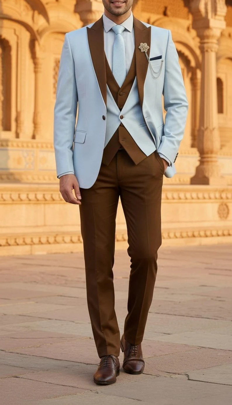 Мужской классический костюм-тройка бело-коричневого цвета, свадебный смокинг с приталенным пиджаком и брюками.
Мужской классический костюм-тройка бело-коричневого цвета, свадебный смокинг с приталенным пиджаком и брюками.