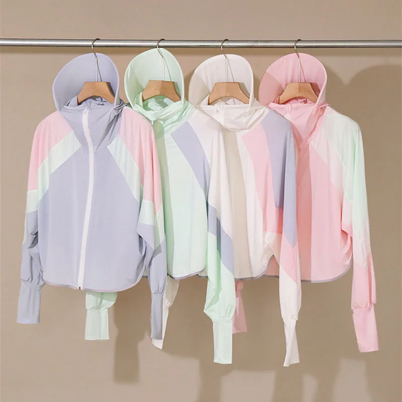 Contrast Spliced Sun Protection Clothes Women Jacket Summer Long Sleeve Loose Bat Short Coat Thin Ice Silk Hooded Sunscreen Top
Contrast Spliced Sun Protection Clothes Women Jacket Summer Long Sleeve Loose Bat Short Coat Thin Ice Silk Hooded Sunscreen Top