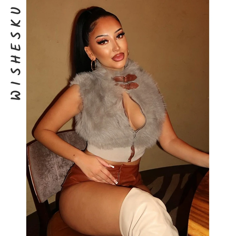 2025 Autumn Women's Faux Fur Turn Down Collar Crop Top Sexy Cut Out Bandage Vests Waistcoat Midnight Party Club Tops 
2025 Autumn Women's Faux Fur Turn Down Collar Crop Top Sexy Cut Out Bandage Vests Waistcoat Midnight Party Club Tops