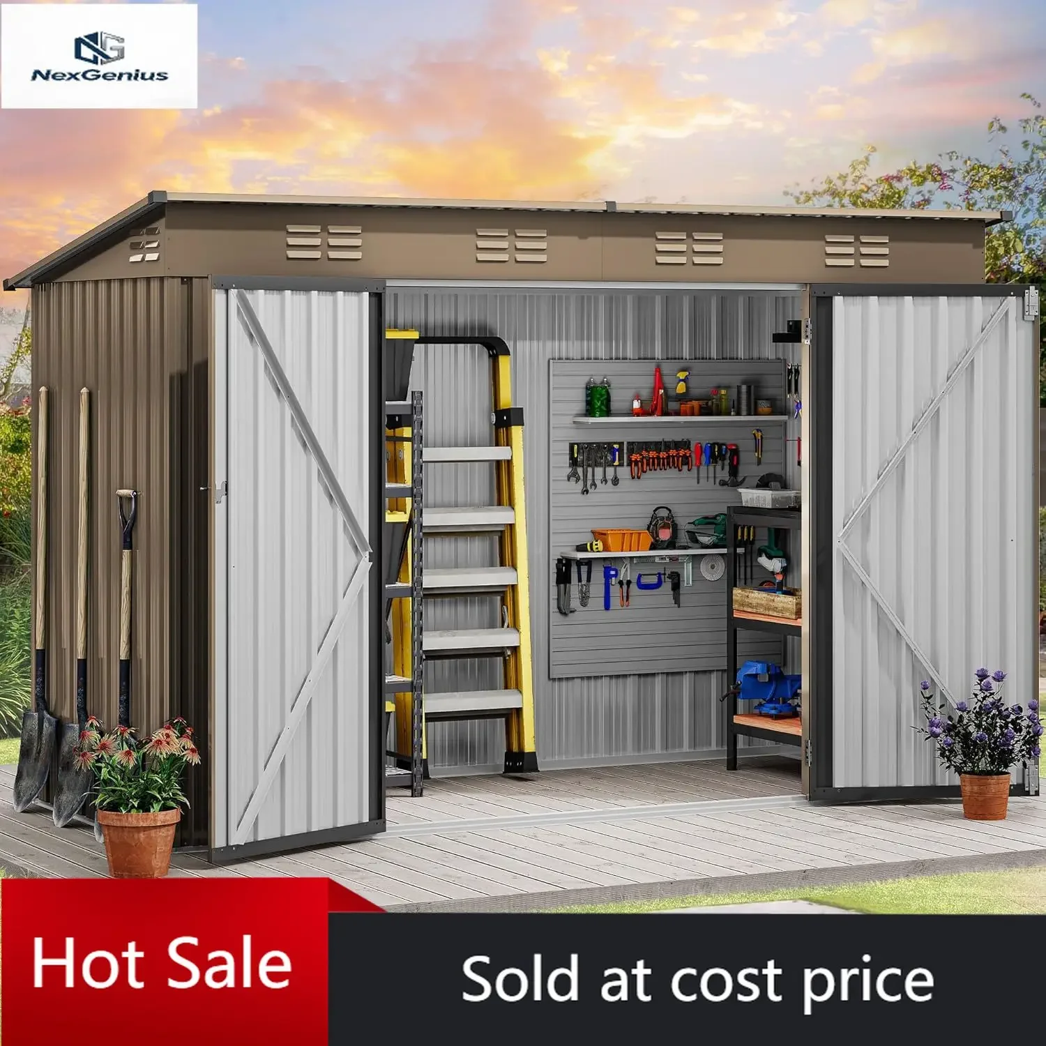 9.1' x 4.2' Outdoor Storage Shed, Large Metal Tool Sheds, Heavy Duty Storage House with Lockable Doors & Air Vent for Backyard P
9.1' x 4.2' Outdoor Storage Shed, Large Metal Tool Sheds, Heavy Duty Storage House with Lockable Doors & Air Vent for Backyard P