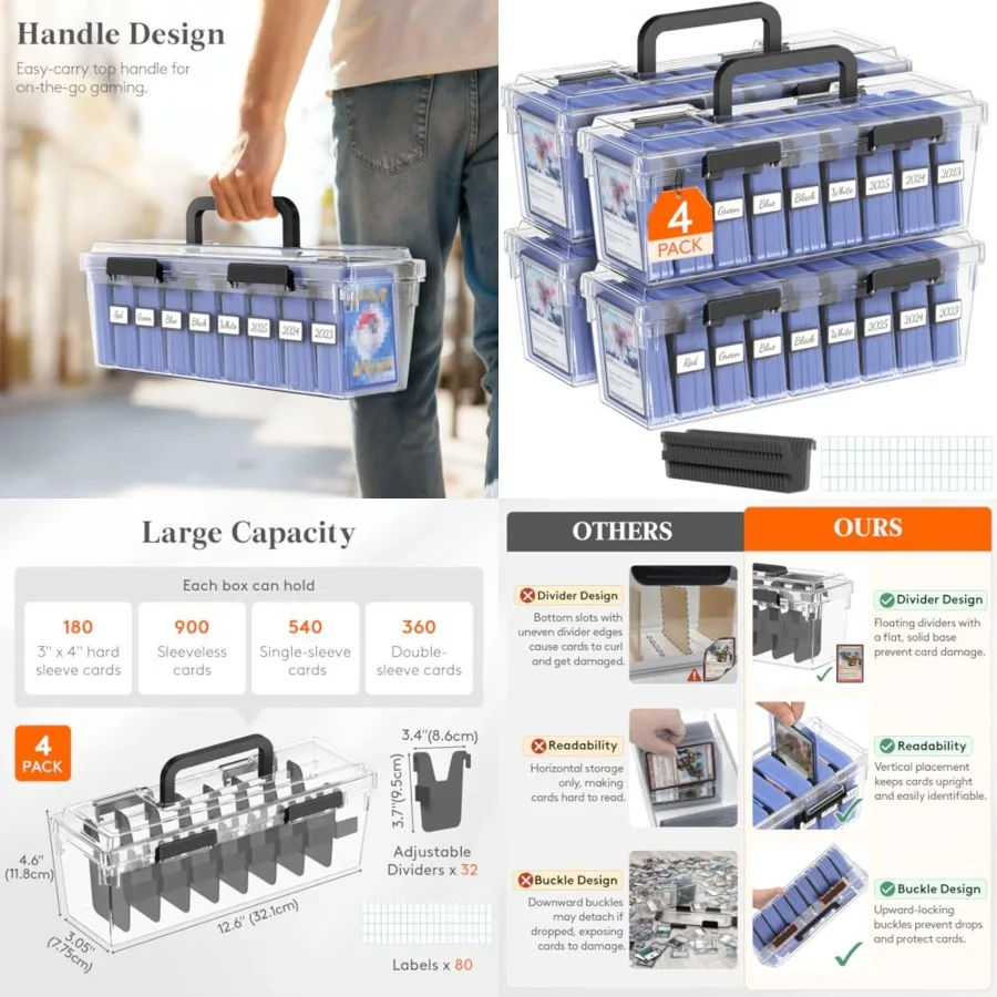 Trading Card Storage Box fit for Toploader, Stackable Reinforced Latch Case with 8 Adjustable Dividers, Writable Labels, Organi
Trading Card Storage Box fit for Toploader, Stackable Reinforced Latch Case with 8 Adjustable Dividers, Writable Labels, Organi