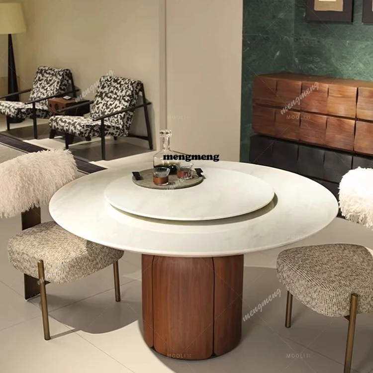 Medieval natural marble dining table and chair combination household small apartment solid wood round table with turntable
Medieval natural marble dining table and chair combination household small apartment solid wood round table with turntable