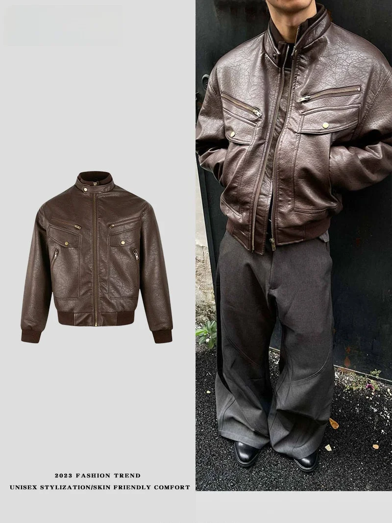 American Sle Retro Texture PU Leather Jaet Men's Boxy ape Motorcycle Outerwear Casual Loose Fit Long Sve Zipper Closure
American Sle Retro Texture PU Leather Jaet Men's Boxy ape Motorcycle Outerwear Casual Loose Fit Long Sve Zipper Closure