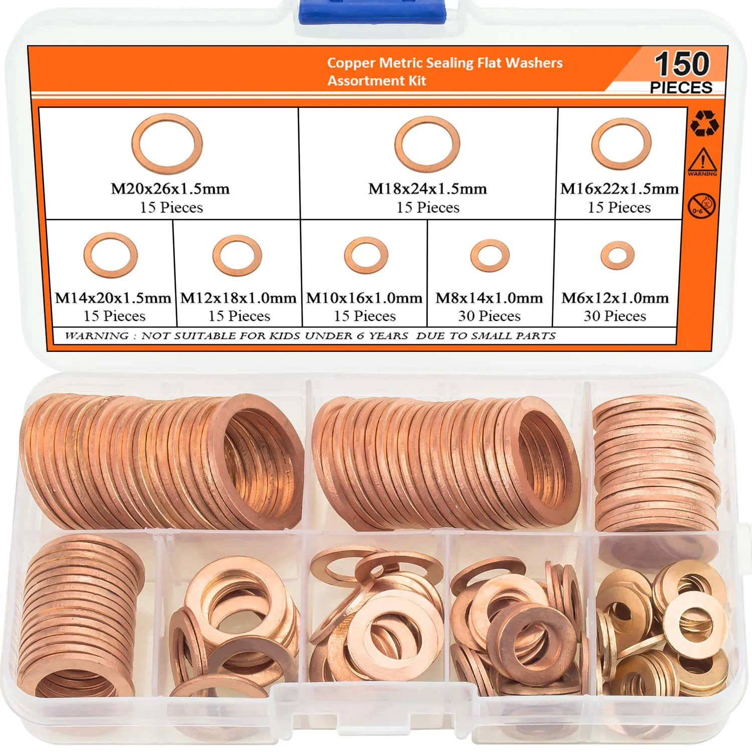 150/325pcs Flat Copper Washers Set,Copper Crush Washers Gasket Sealing ring Assortment Kit for drain oil plug,M6/M8/M10/M12-M20
150/325pcs Flat Copper Washers Set,Copper Crush Washers Gasket Sealing ring Assortment Kit for drain oil plug,M6/M8/M10/M12-M20